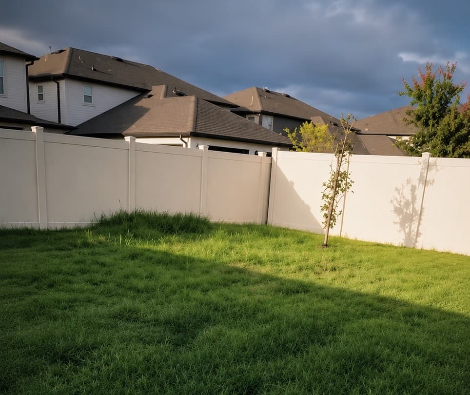 Overgrown back yard before service